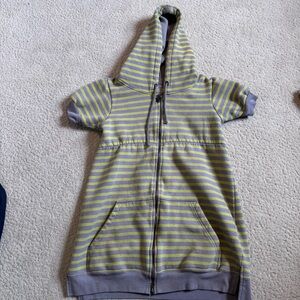 Free People Women’s Striped Full Zip Hooded Sweatshirt Tunic Short Sleeve Medium